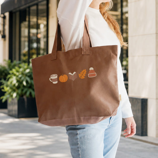 Cozy Autumn Embroidered Tote