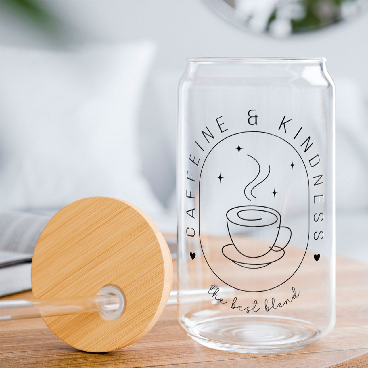 Caffeine and Kindness Sipper Glass