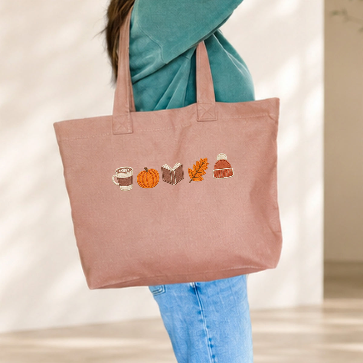 Cozy Autumn Embroidered Tote