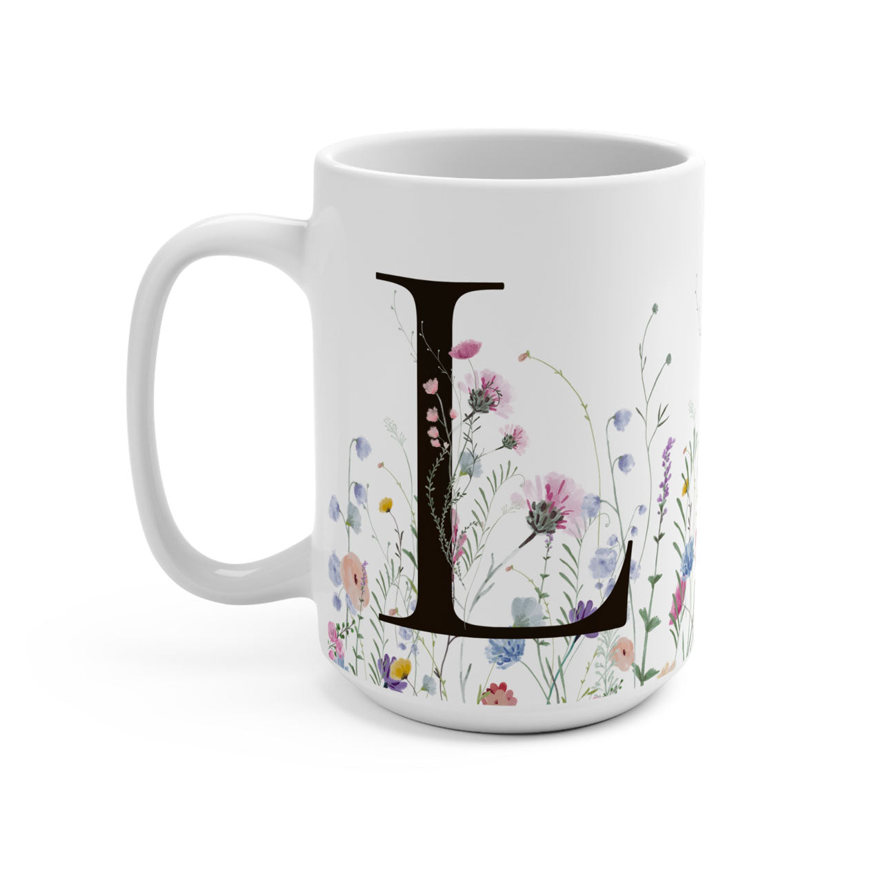 Personalized Floral initial Mug | 15 Ounce