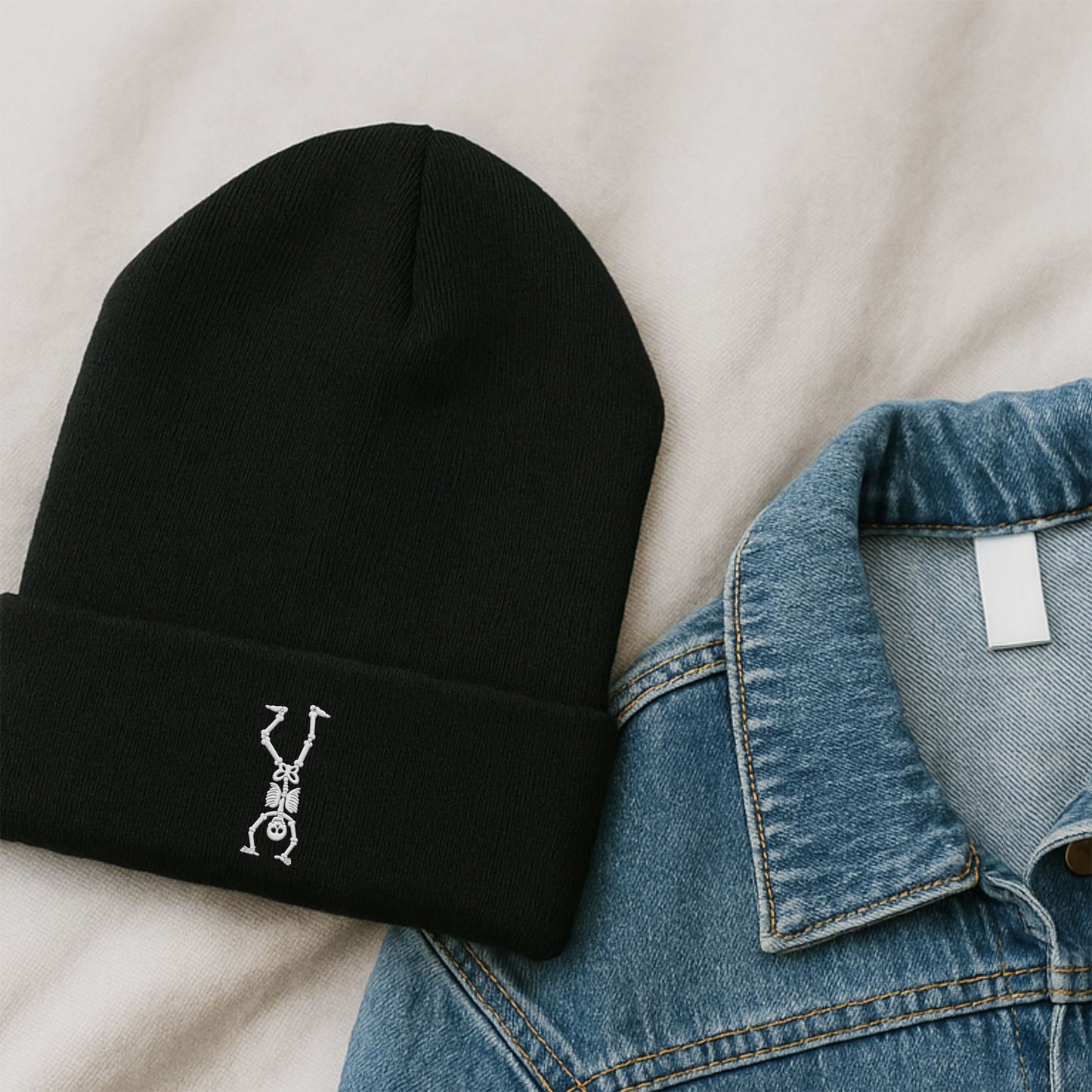 Embroidered Beanie | Cartwheeling Skeleton