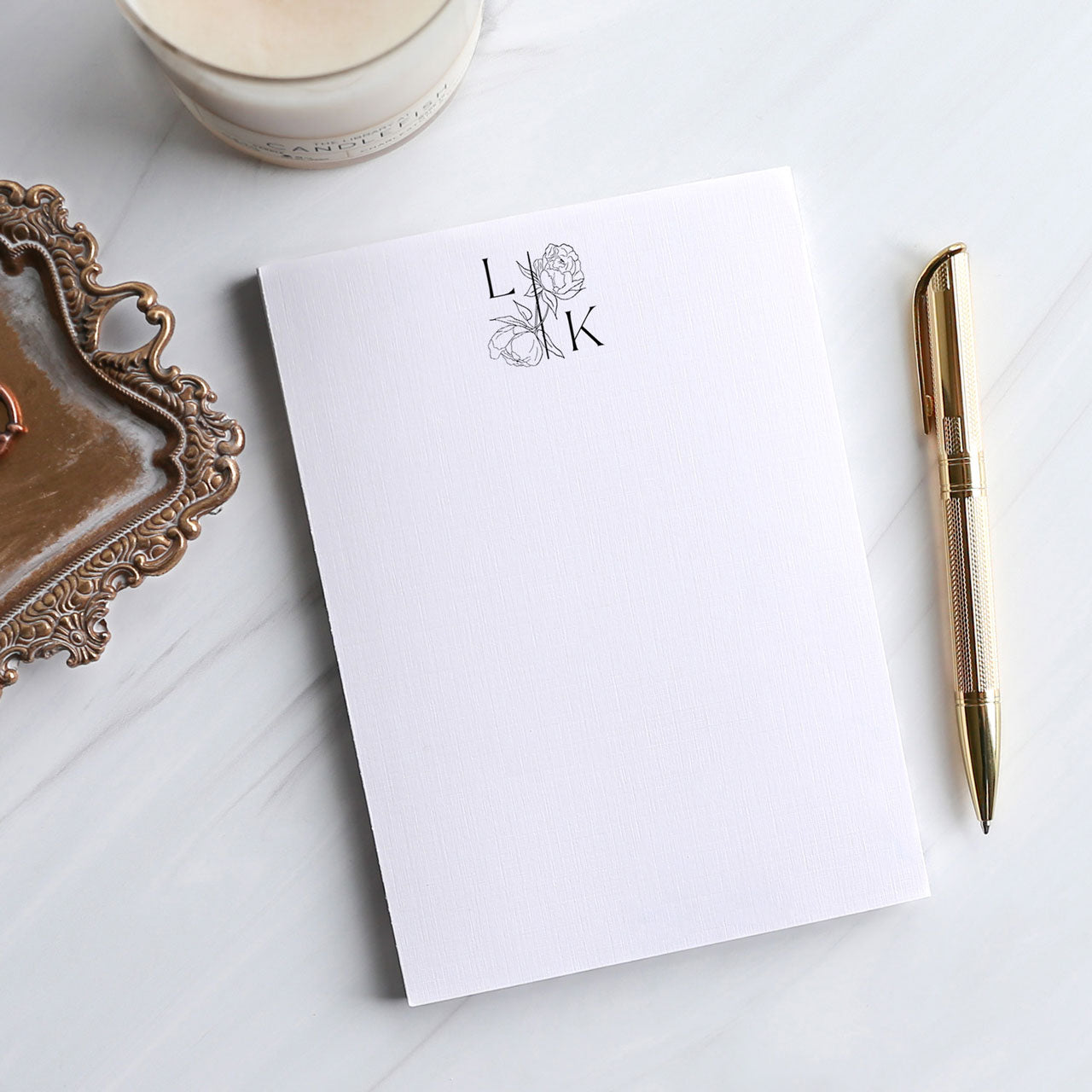 Bespoke Peony Monogrammed Notepad