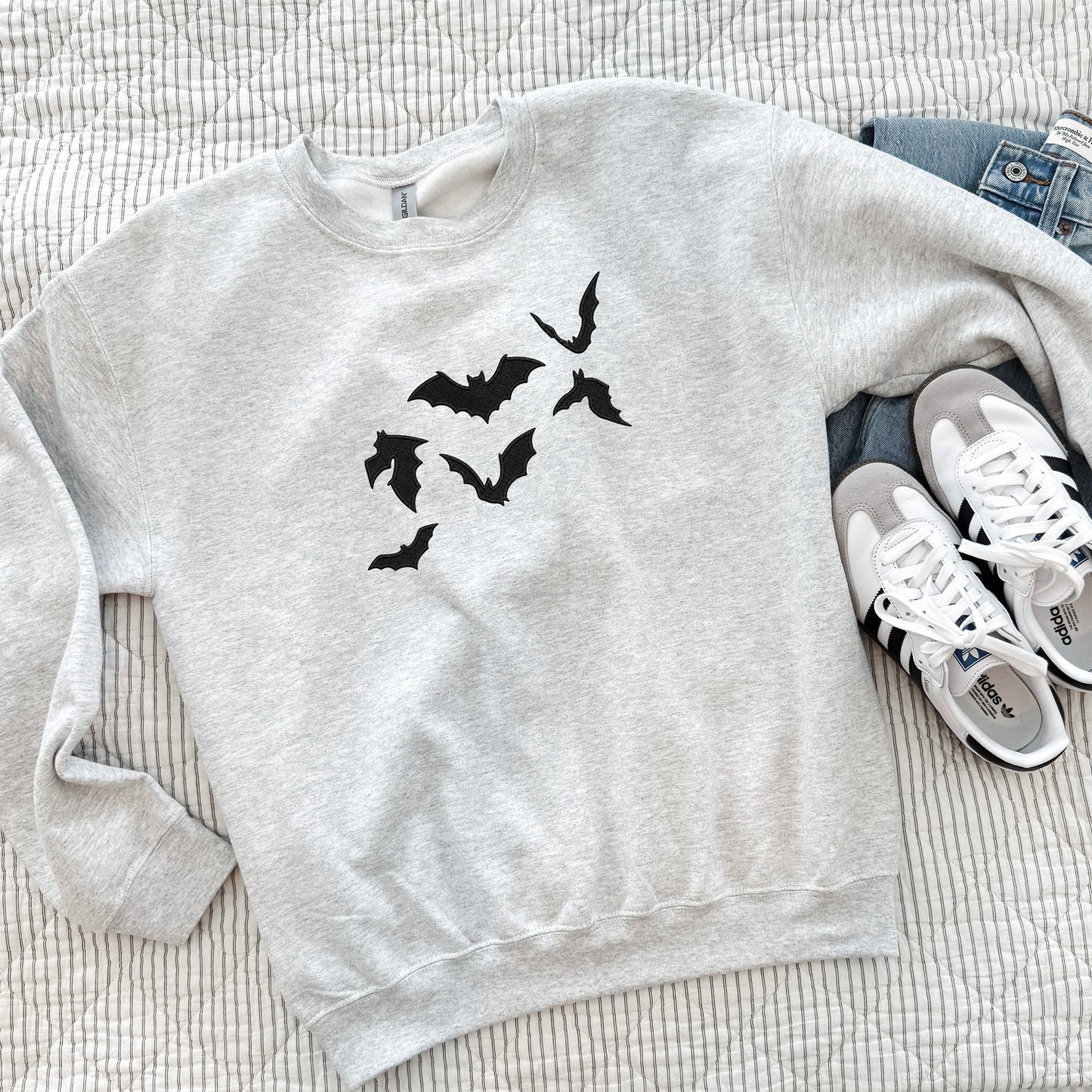 Embroidered Crewneck Sweatshirt | Halloween Bats