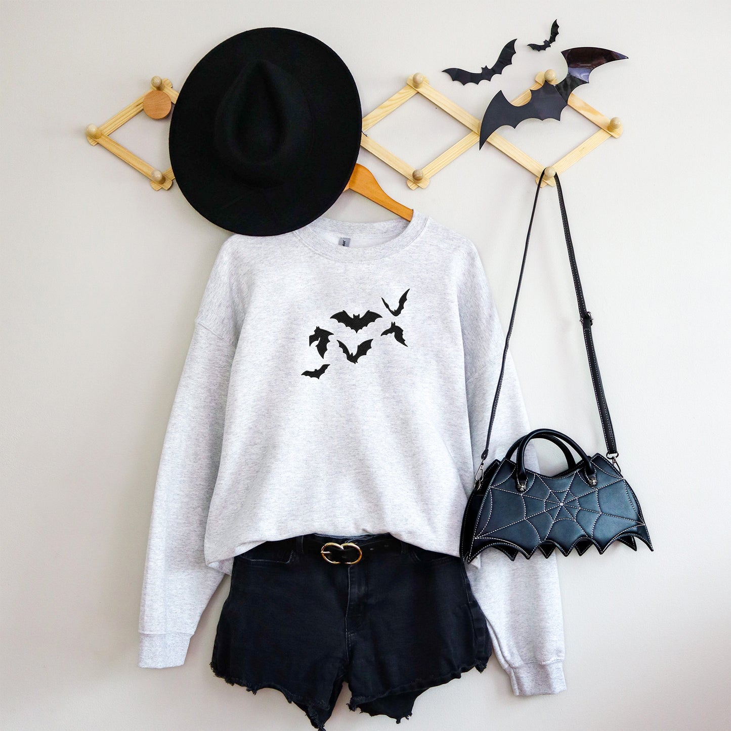 Embroidered Crewneck Sweatshirt | Halloween Bats
