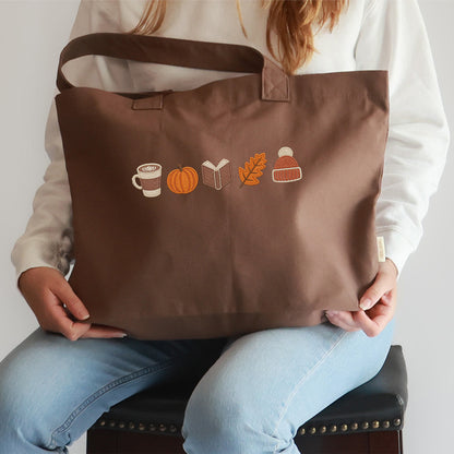Cozy Autumn Embroidered Tote