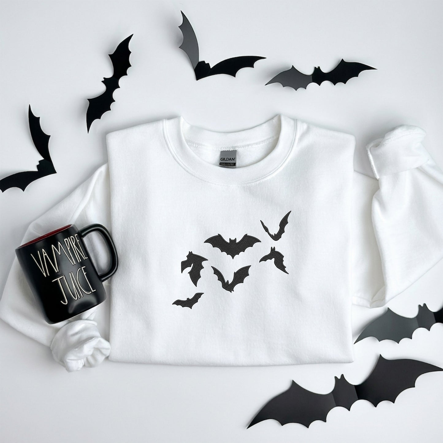Embroidered Crewneck Sweatshirt | Halloween Bats