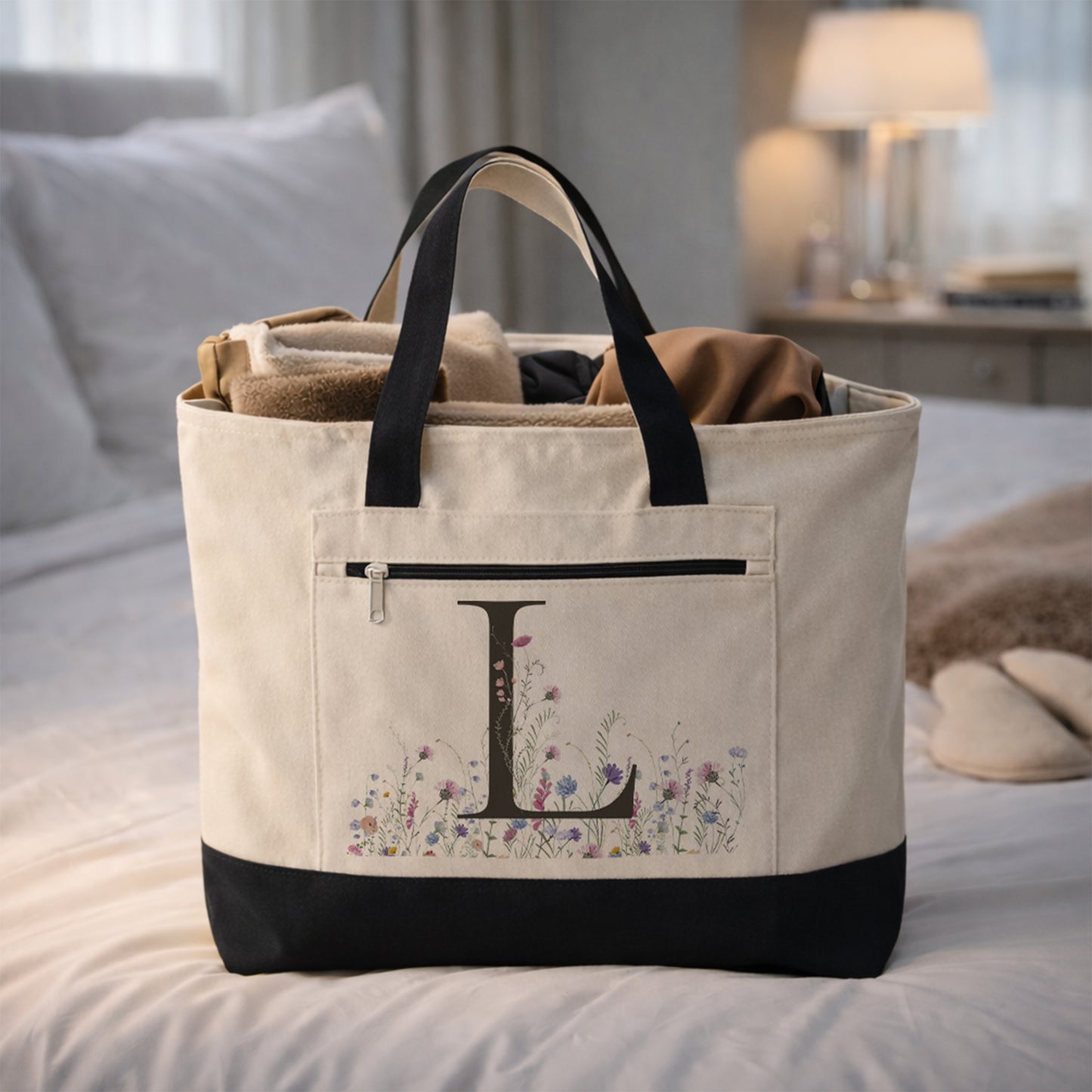 Monogrammed Zippered Canvas Tote