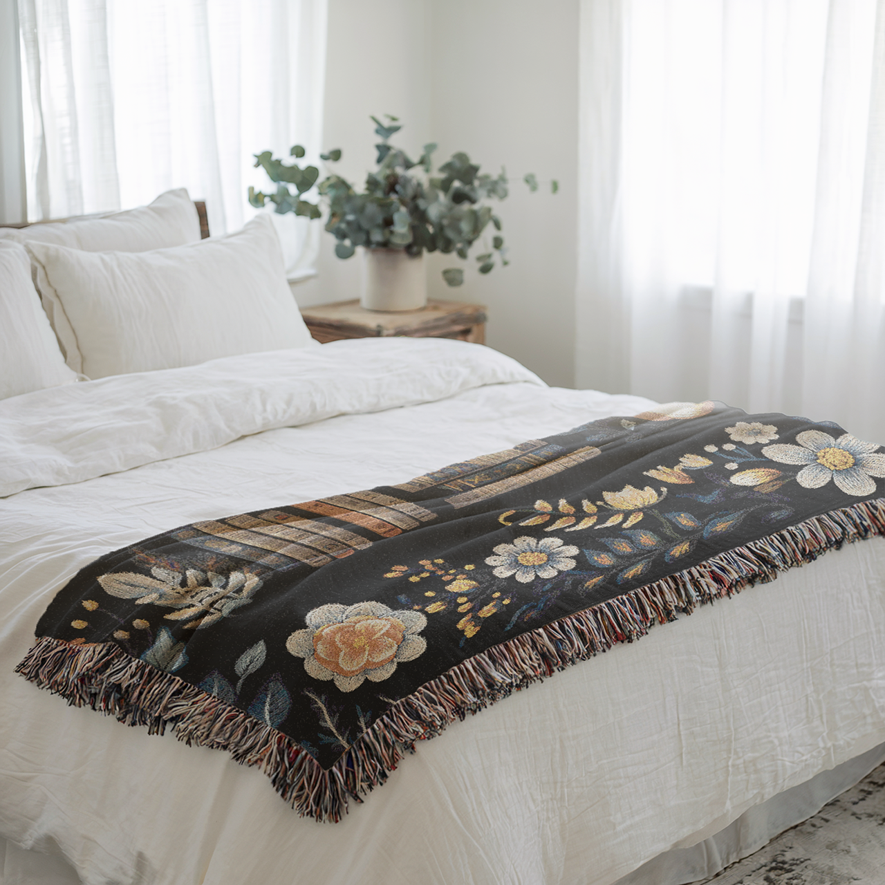 Woven Cotton Blanket for Book Lovers