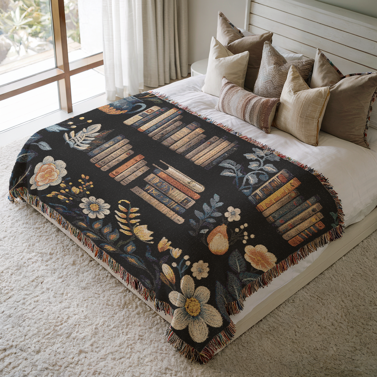 Woven Cotton Blanket for Book Lovers