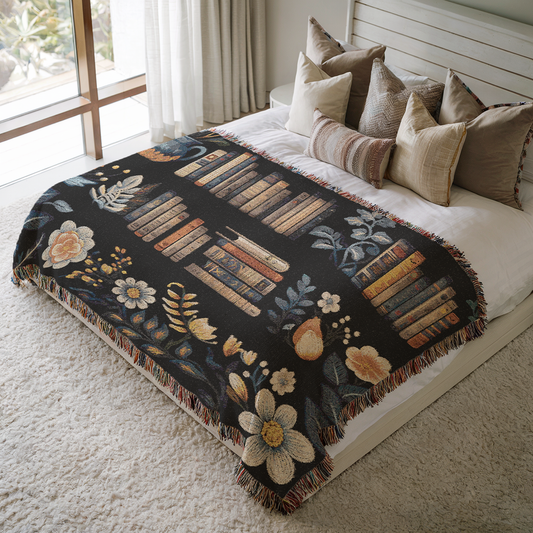 Woven Cotton Blanket for Book Lovers