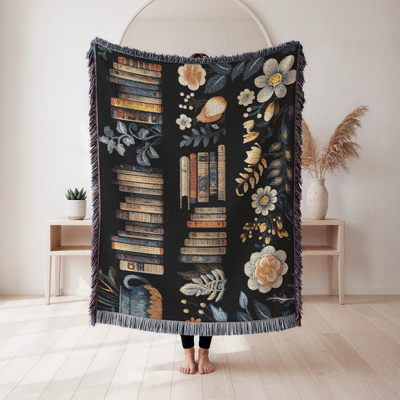Woven Cotton Blanket for Book Lovers