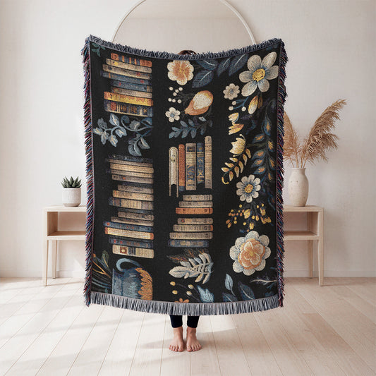 Woven Cotton Blanket for Book Lovers