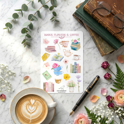 Books, Flowers & Coffee Sticker Sheet