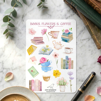 Books, Flowers & Coffee Sticker Sheet