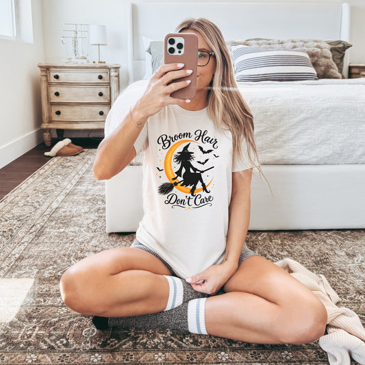 Broom Hair Don't Care Halloween Tee Shirt