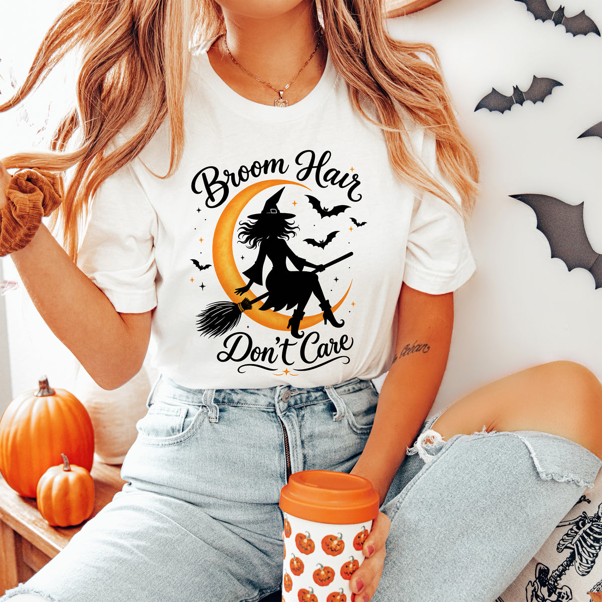 Broom Hair Don't Care Halloween Tee Shirt