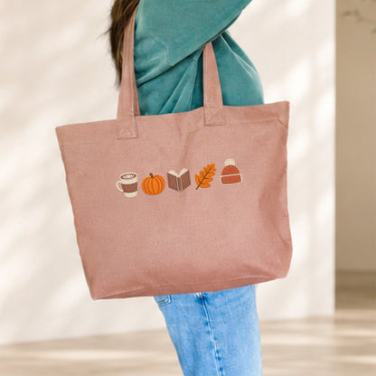 Cozy Autumn Embroidered Tote