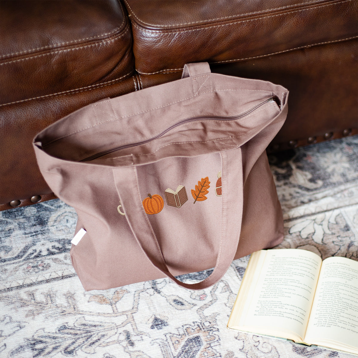 Cozy Autumn Embroidered Tote