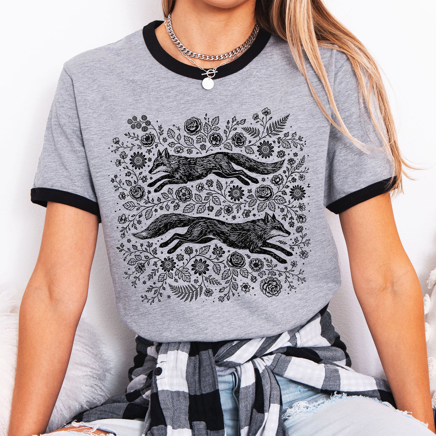 Floral Foxes Ringer Tee Shirt