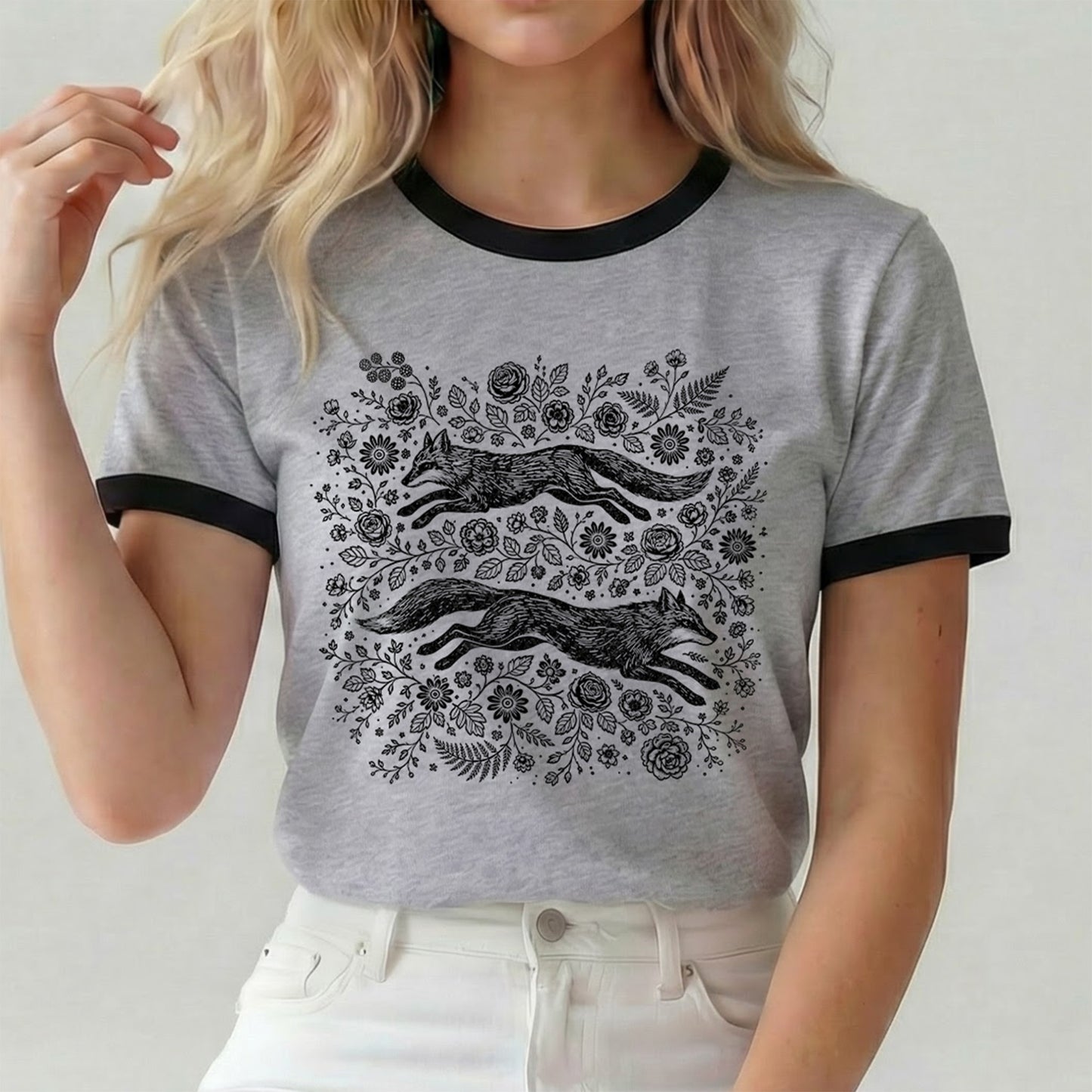 Floral Foxes Ringer Tee Shirt