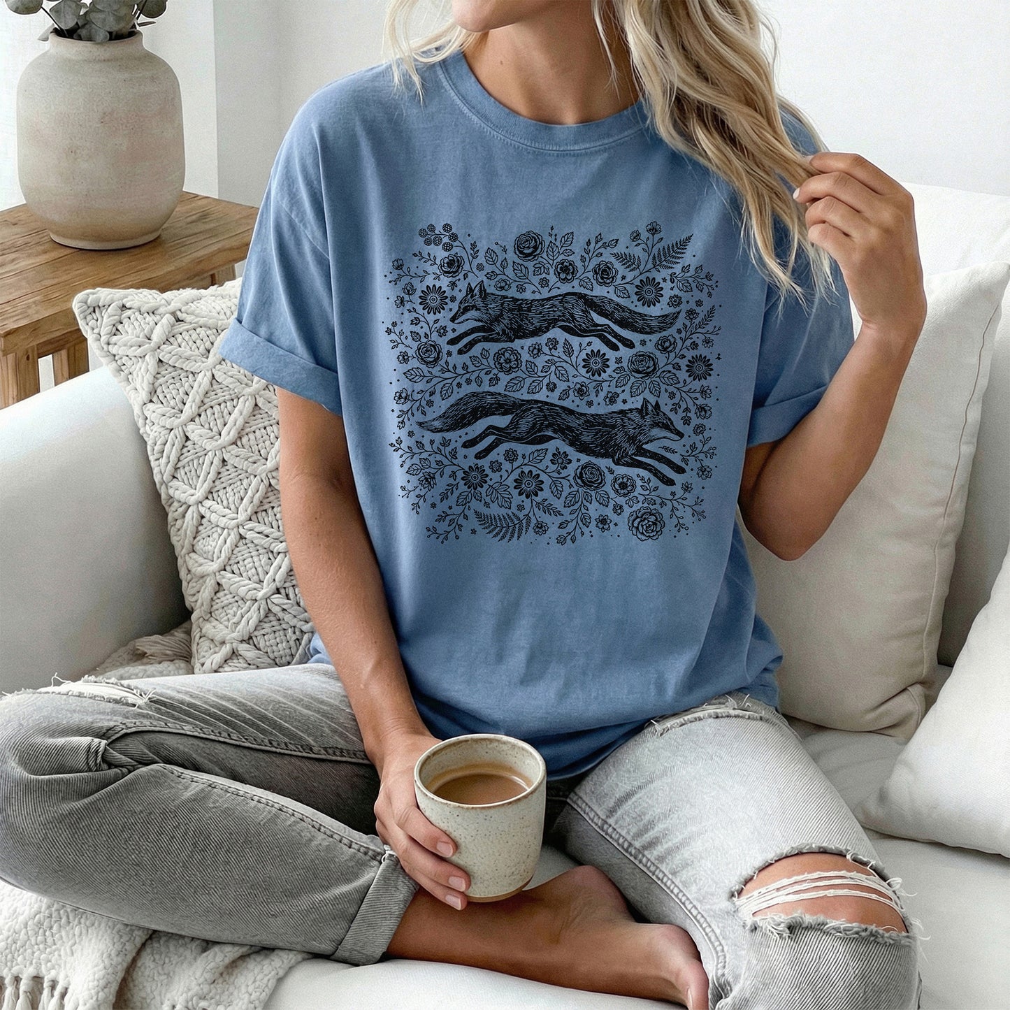 Floral Foxes Comfort Colors Tee Shirt