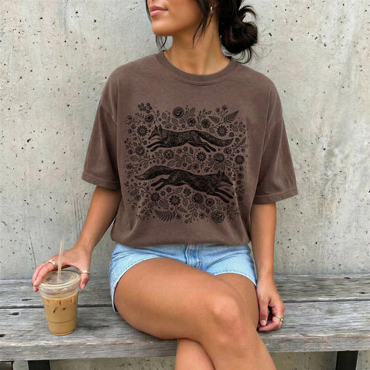Floral Foxes Comfort Colors Tee Shirt