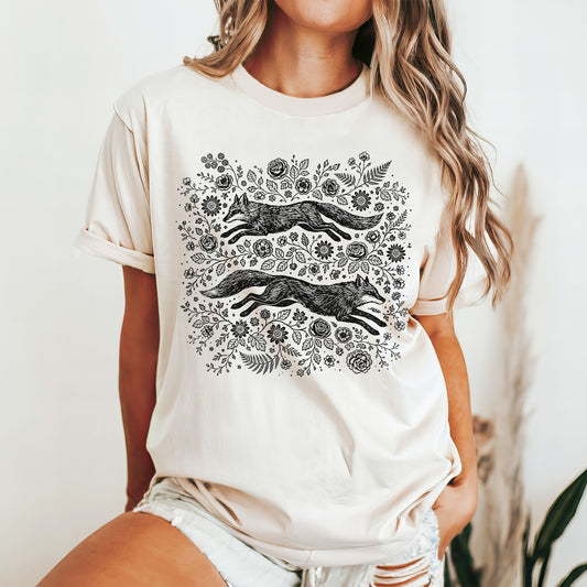 Floral Foxes Comfort Colors Tee Shirt
