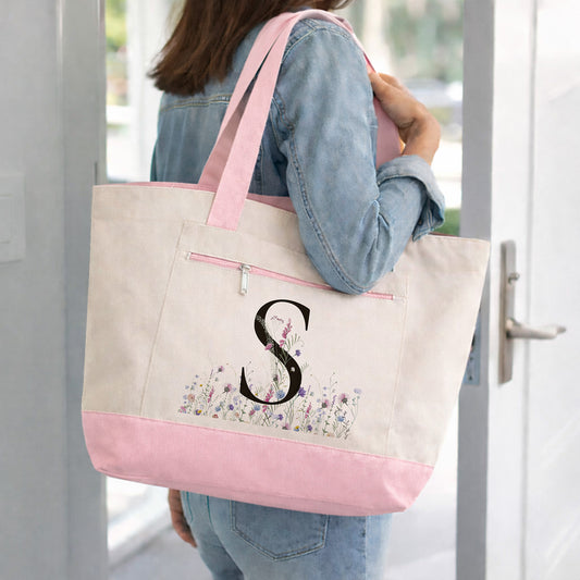 Monogrammed Zippered Canvas Tote