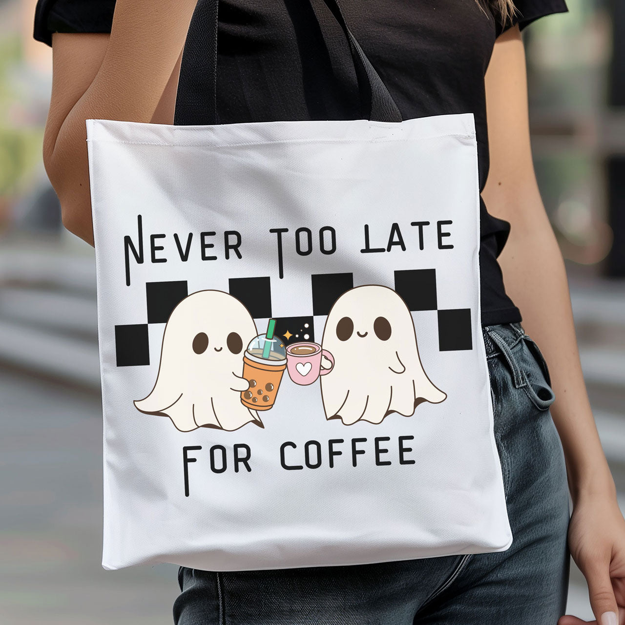 Never Too Late for Coffee Tote Bag