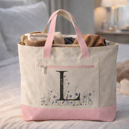 Monogrammed Zippered Canvas Tote
