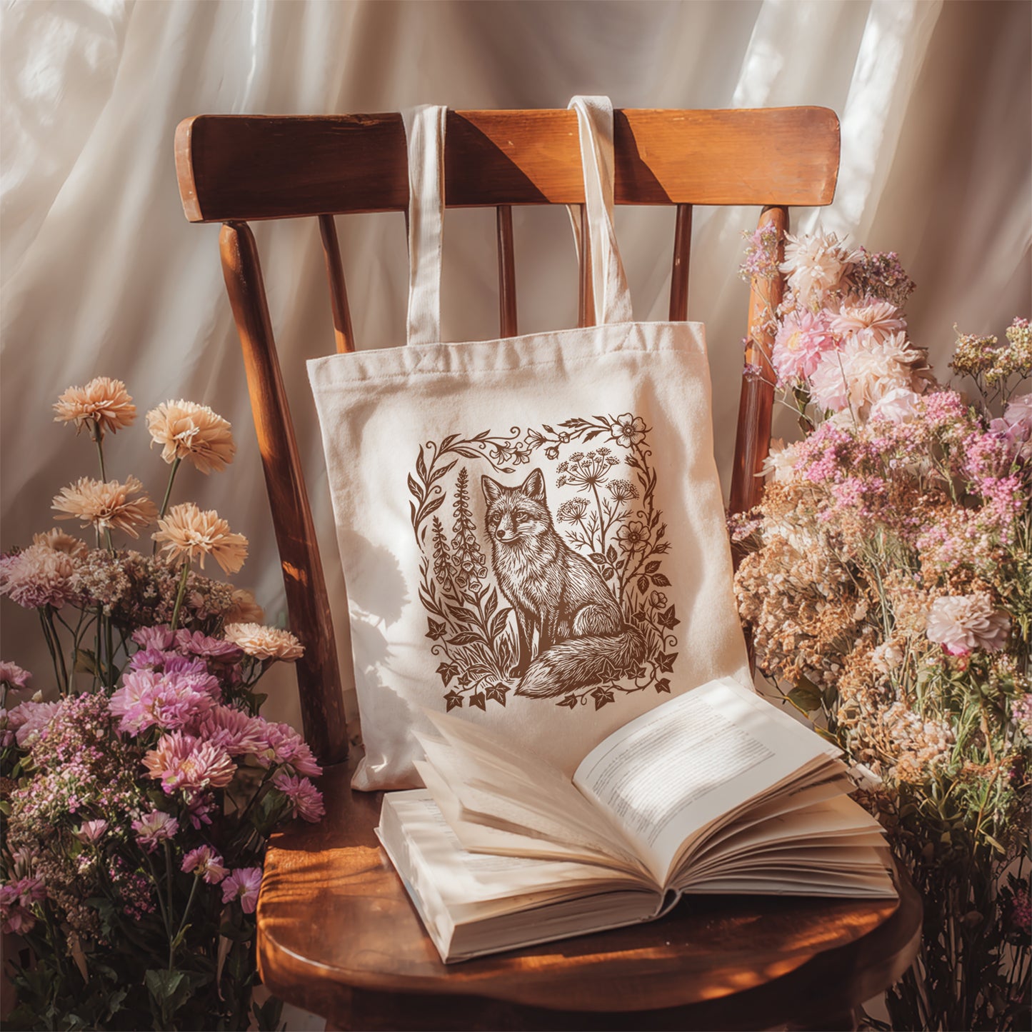 Wildflower Fox Canvas Tote Bag