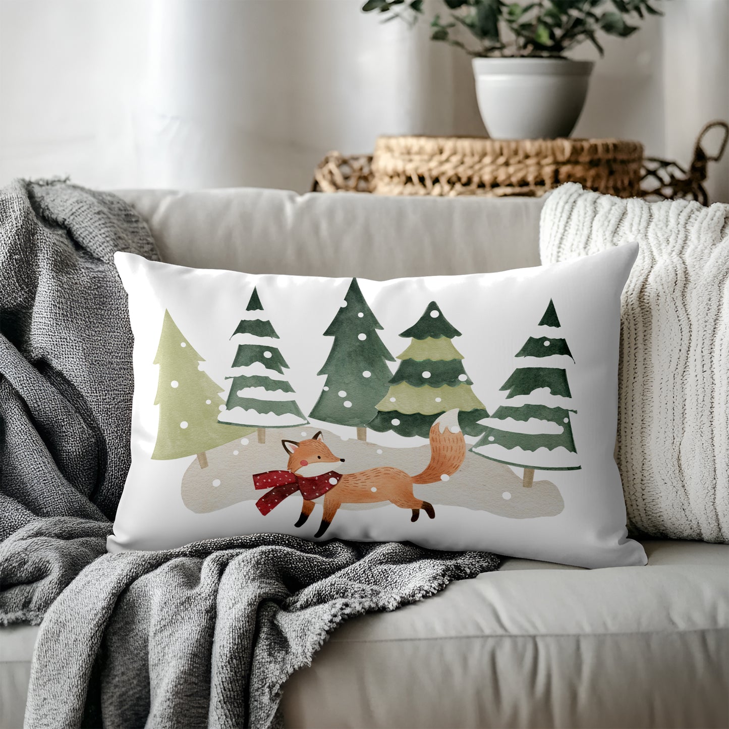 Snowy Fox Lumbar Pillow | 20 x 16